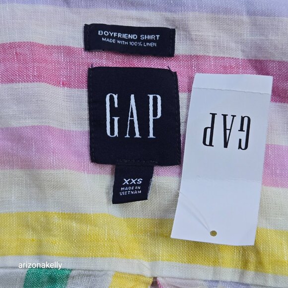 NWT GAP Linen Stripe Boyfriend Shirt - Picture 3 of 7